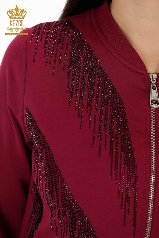 Wholesale Women's Tracksuit Set Crystal Stone Embroidered Purple - 17496 | KAZEE