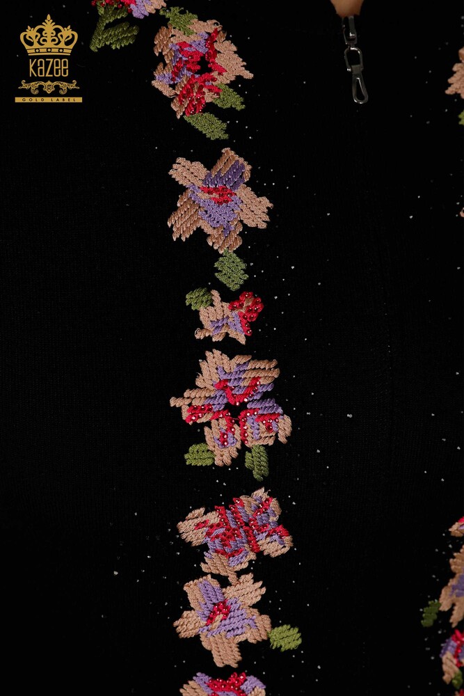 Wholesale Women's Tracksuit Set - Floral Pattern - Black - 16658| KAZEE - 4