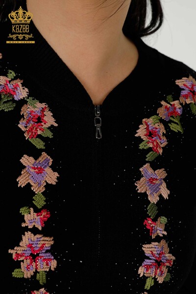 Wholesale Women's Tracksuit Set - Floral Pattern - Black - 16658| KAZEE - Thumbnail