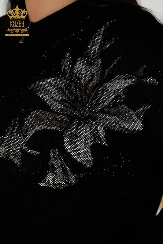 Wholesale Women's Tracksuit Set - Floral Pattern - Black - 16661 | KAZEE