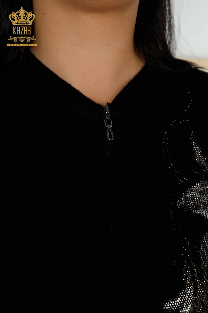 Wholesale Women's Tracksuit Set - Floral Pattern - Black - 16661 | KAZEE - 5