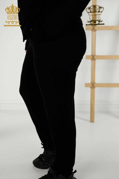 Wholesale Women's Tracksuit Set - Floral Pattern - Black - 16661 | KAZEE - 8