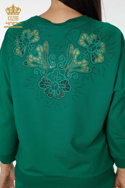 Wholesale Women's Tracksuit Set Floral Pattern Green - 17464 | KAZEE - Thumbnail