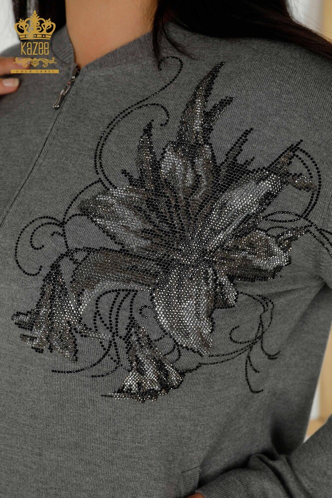 Wholesale Women's Tracksuit Set - Floral Pattern - Gray - 16661 | KAZEE - 4