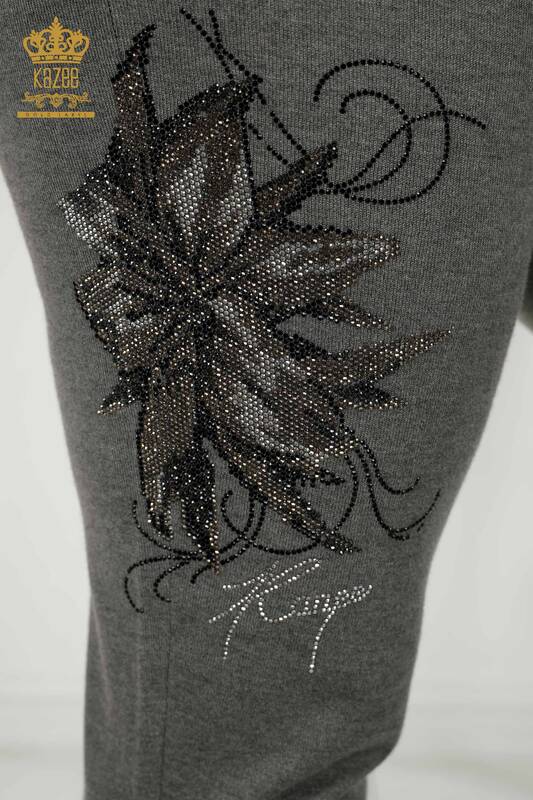 Wholesale Women's Tracksuit Set - Floral Pattern - Gray - 16661 | KAZEE