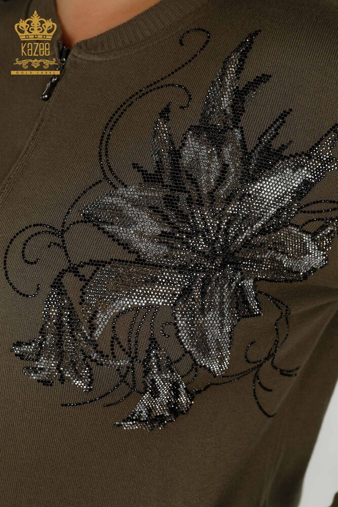 Wholesale Women's Tracksuit Set - Floral Pattern - Khaki - 16661 | KAZEE - 4