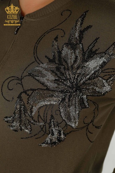 Wholesale Women's Tracksuit Set - Floral Pattern - Khaki - 16661 | KAZEE - 4