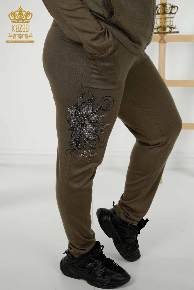 Wholesale Women's Tracksuit Set - Floral Pattern - Khaki - 16661 | KAZEE - 7