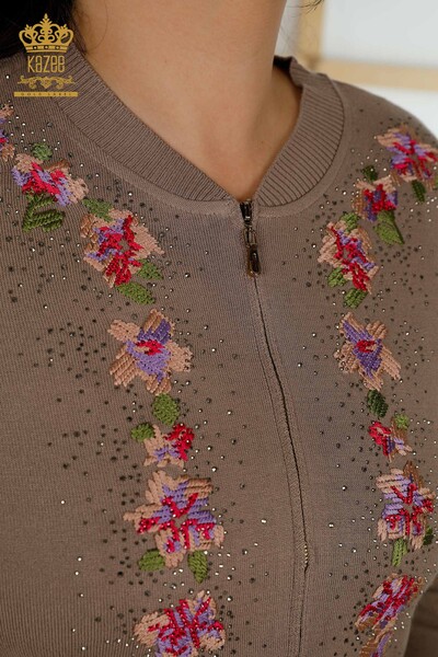 Wholesale Women's Tracksuit Set - Floral Pattern - Mink - 16658| KAZEE - Thumbnail