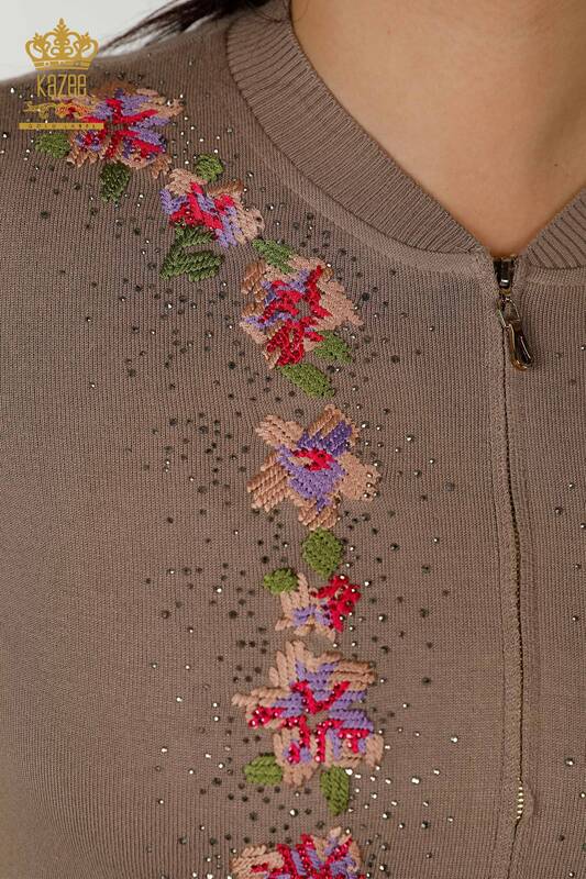 Wholesale Women's Tracksuit Set - Floral Pattern - Mink - 16658| KAZEE