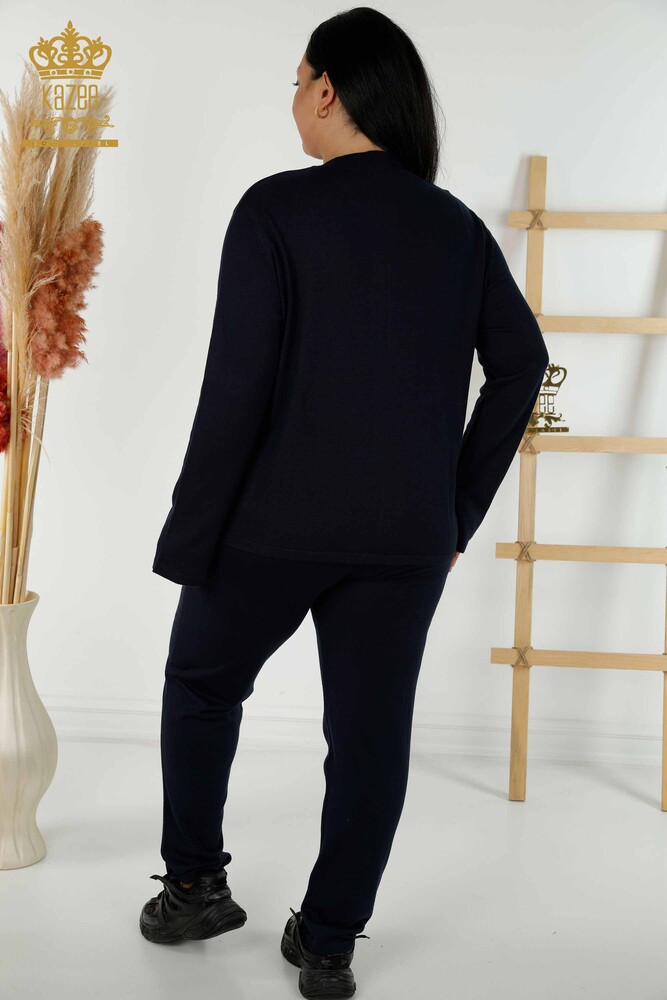 Wholesale Women's Tracksuit Set - Floral Pattern - Navy Blue - 16661 | KAZEE - 9