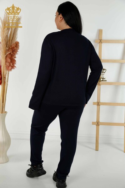 Wholesale Women's Tracksuit Set - Floral Pattern - Navy Blue - 16661 | KAZEE - 9