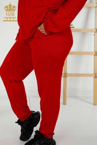 Wholesale Women's Tracksuit Set - Floral Pattern - Red - 16661 | KAZEE - 8