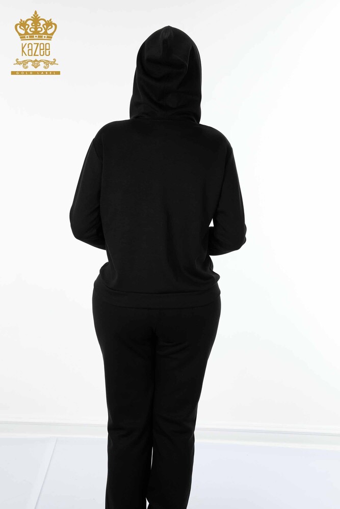 Wholesale Women's Tracksuit Set Hooded Black - 17427 | KAZEE - 8