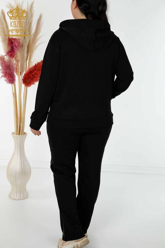 Wholesale Women's Tracksuit Set Hooded Black - 17443 | KAZEE