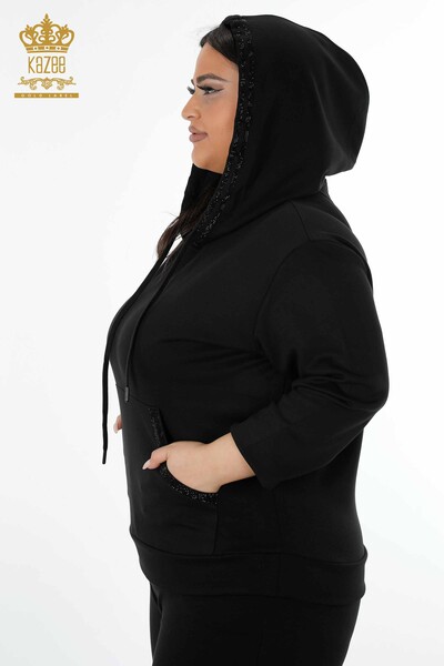 Wholesale Women's Tracksuit Set Hooded Black - 17477 | KAZEE - 3