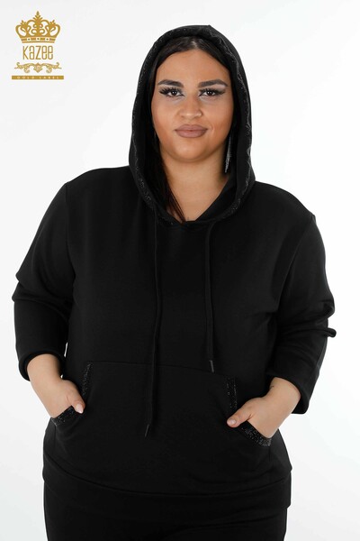 Wholesale Women's Tracksuit Set Hooded Black - 17477 | KAZEE - Thumbnail
