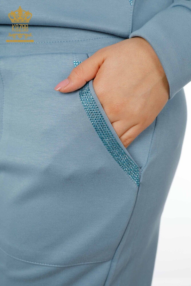 Wholesale Women's Tracksuit Set Hooded Blue - 17427 | KAZEE - 9