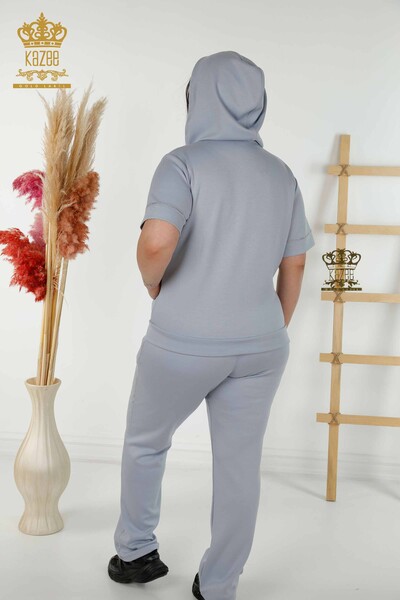 Wholesale Women's Tracksuit Set Hooded Blue - 20392 | KAZEE - 9
