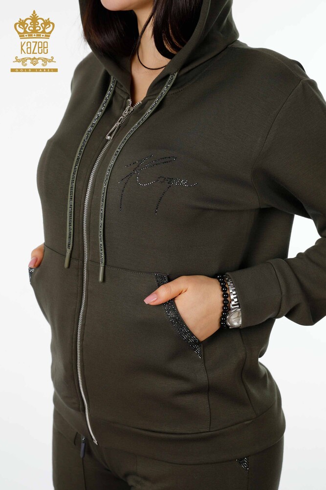 Wholesale Women's Tracksuit Set Hooded Khaki - 17427 | KAZEE - 3