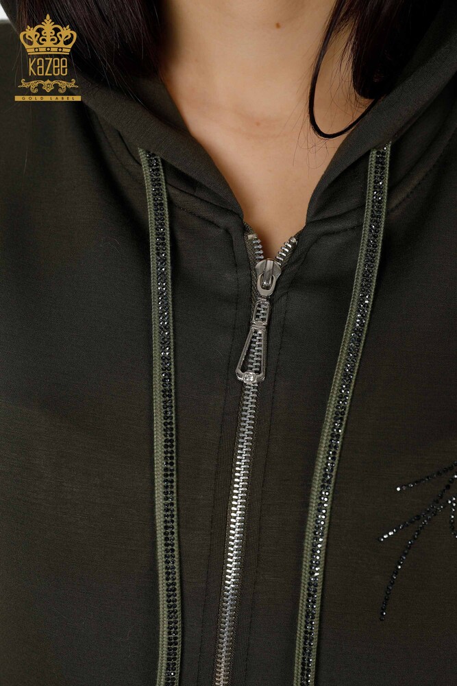 Wholesale Women's Tracksuit Set Hooded Khaki - 17427 | KAZEE - 5