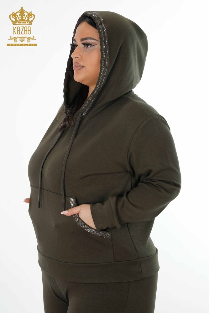 Wholesale Women's Tracksuit Set Hooded Khaki - 17477 | KAZEE - 4
