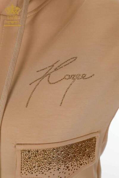 Wholesale Women's Tracksuit Set Hooded Pocket Camel - 17426 | KAZEE - 6