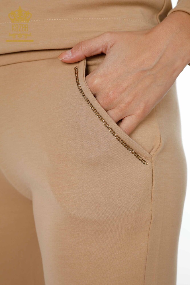 Wholesale Women's Tracksuit Set Hooded Pocket Camel - 17426 | KAZEE - 9