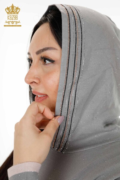 Wholesale Women's Tracksuit Set With Hooded Pocket Gray - 16453 | KAZEE - Thumbnail
