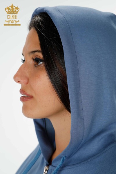 Wholesale Women's Tracksuit Set Hooded Pocket Indigo - 17426 | KAZEE - 11