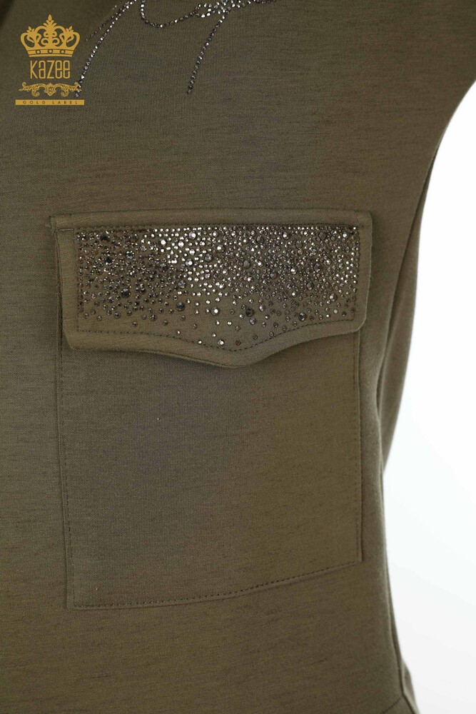 Wholesale Women's Tracksuit Set Hooded Pocket Khaki - 17426 | KAZEE - 7