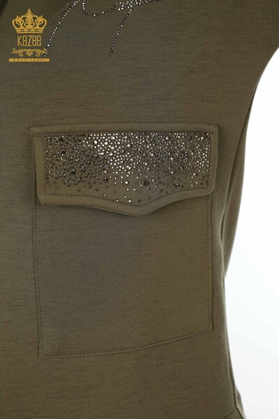 Wholesale Women's Tracksuit Set Hooded Pocket Khaki - 17426 | KAZEE - 7