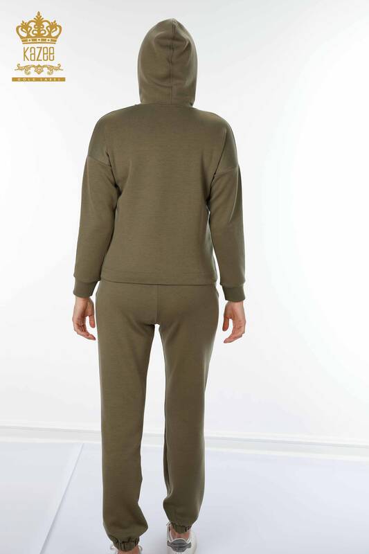 Wholesale Women's Tracksuit Set Hooded Pocket Khaki - 17426 | KAZEE