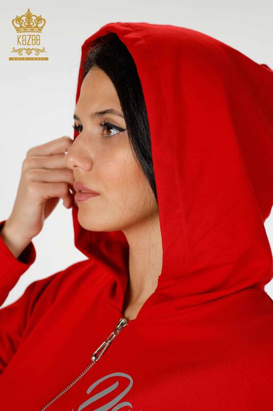 Wholesale Women's Tracksuit Set Hooded Red - 17447 | KAZEE