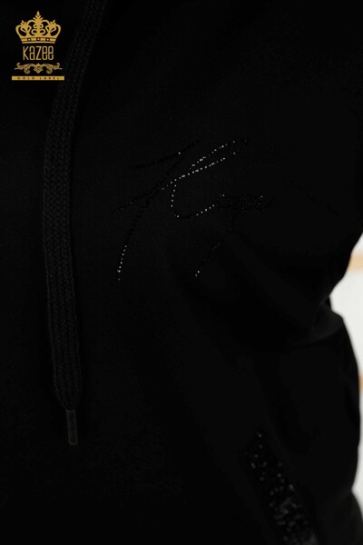 Wholesale Women's Tracksuit Set Hooded Zipper Black - 17501 | KAZEE - Thumbnail