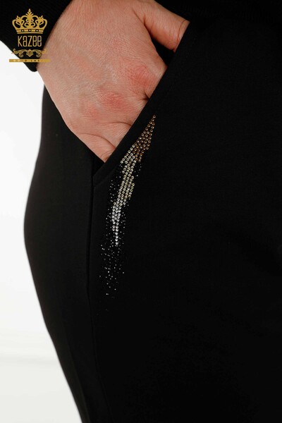 Wholesale Women's Tracksuit Set Hooded Zipper Black - 17538 | KAZEE - Thumbnail
