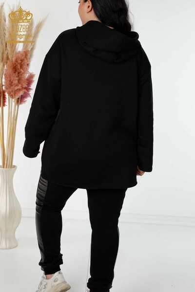 Wholesale Women's Tracksuit Set Leather Hoodie Black - 17293 | KAZEE - Thumbnail
