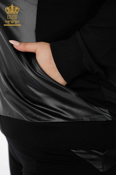 Wholesale Women's Tracksuit Set Leather Zipper Black - 17337 | KAZEE - Thumbnail