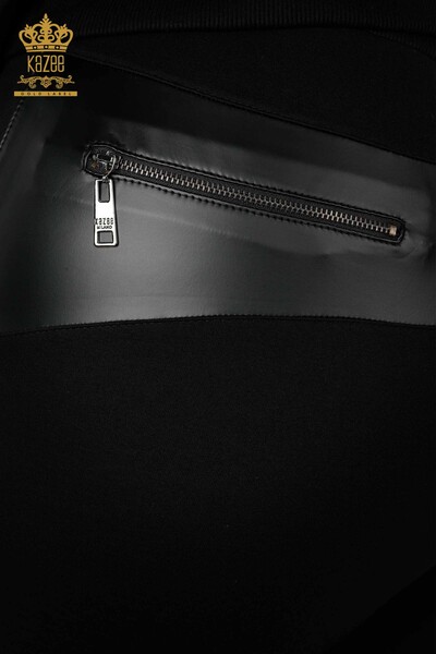 Wholesale Women's Tracksuit Set Leather Zipper Black - 17337 | KAZEE - Thumbnail