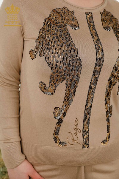 Wholesale Women's Tracksuit Set Leopard Pattern Beige - 16521 | KAZEE - Thumbnail