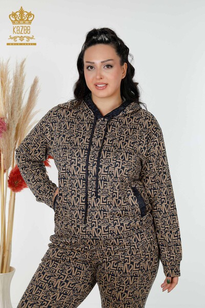 Wholesale Women's Tracksuit Set Mixed Pattern Navy Blue Mink - 17445 | KAZEE - 2