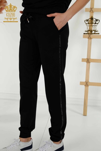 Wholesale Women's Sport Suit Printed Short Sleeve Black - 17206 | KAZEE - Thumbnail