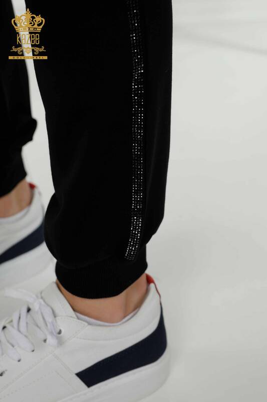 Wholesale Women's Sport Suit Printed Short Sleeve Black - 17206 | KAZEE