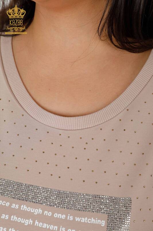 Wholesale Women's Tracksuit Set Short Sleeve Beige - 17389 | KAZEE