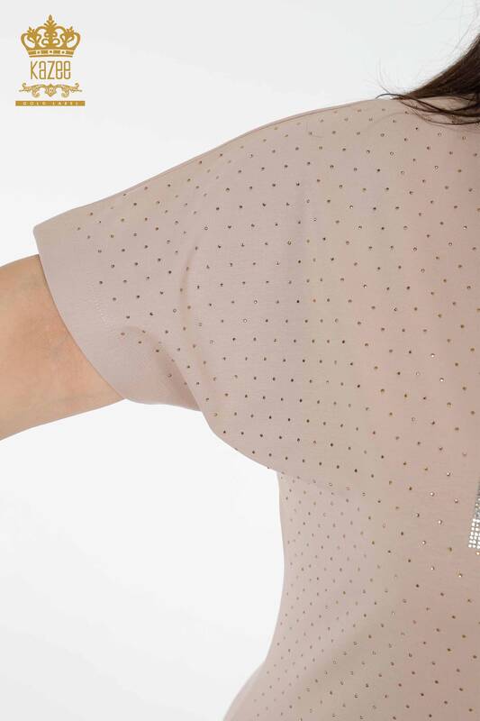 Wholesale Women's Tracksuit Set Short Sleeve Beige - 17389 | KAZEE