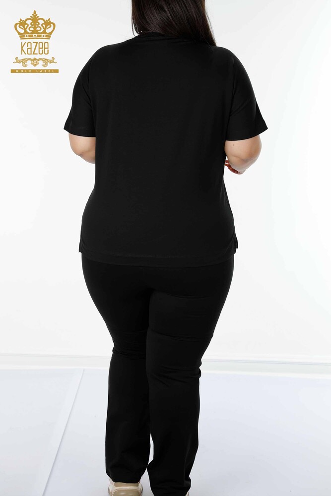 Wholesale Women's Tracksuit Set Short Sleeve Black - 17389 | KAZEE - 9