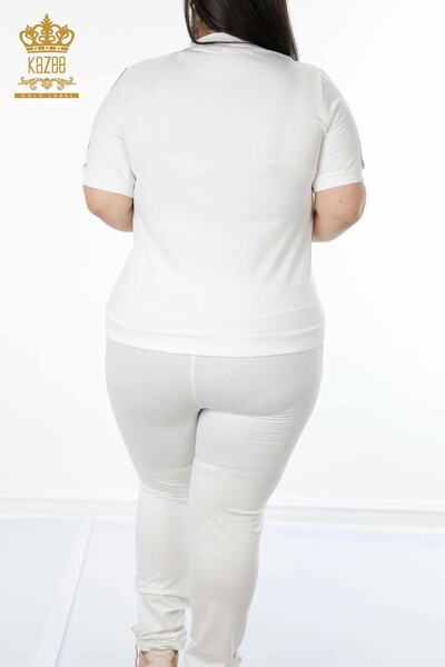 Wholesale Women's Tracksuit Set Short Sleeve Ecru - 17392 | KAZEE - 11