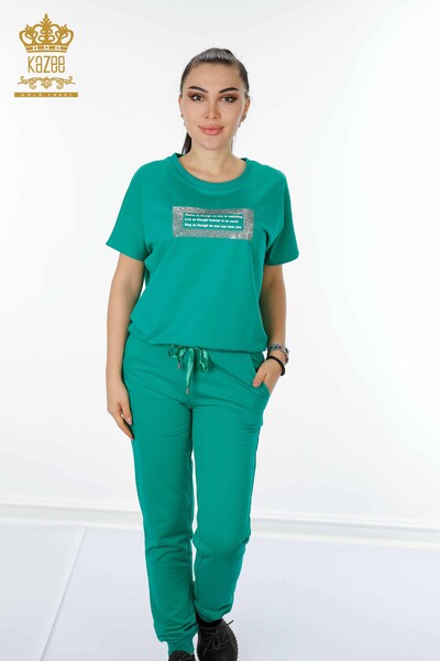 Wholesale Women's Tracksuit Set Short Sleeve Green - 17388 | KAZEE