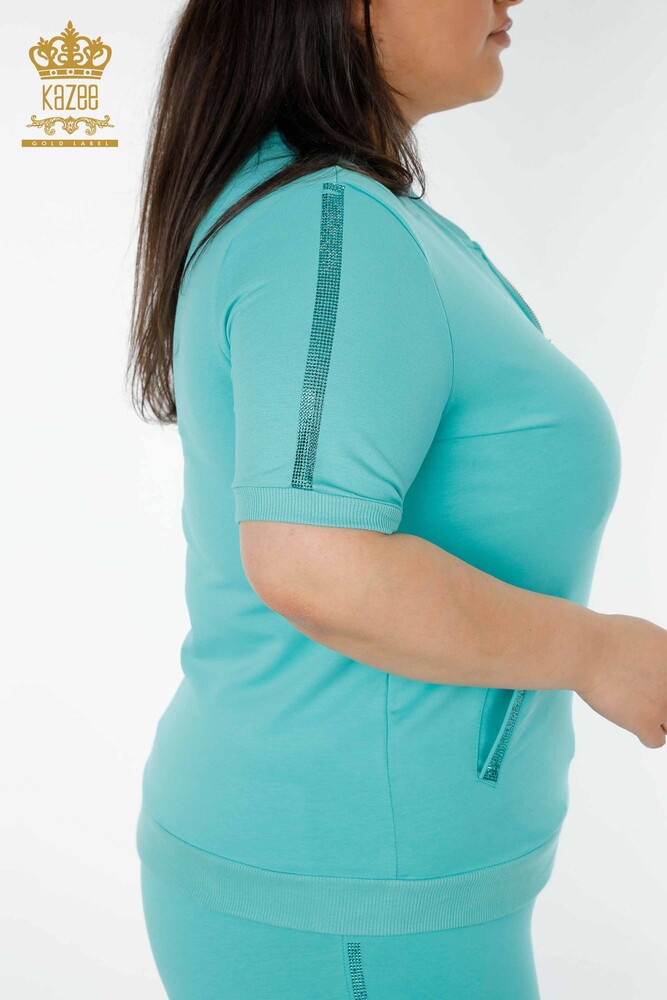 Wholesale Women's Tracksuit Set Short Sleeve Mint - 17392 | KAZEE - 6