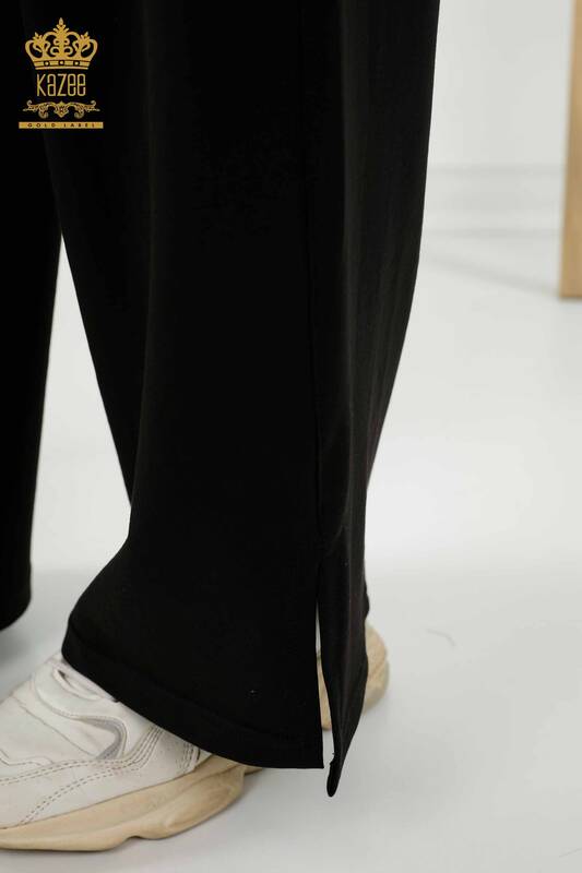 Wholesale Women's Tracksuit Set Short Sleeve Pocket - Black - 17548 | KAZEE